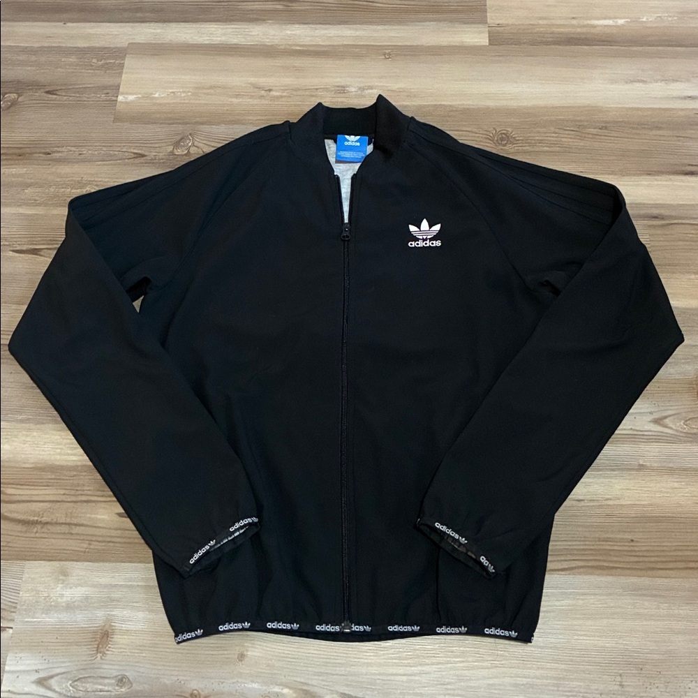 Adidas Men's Black Long Sleeve Track Jacket Size M NWOT Full zip White logo - Picture 2 of 11